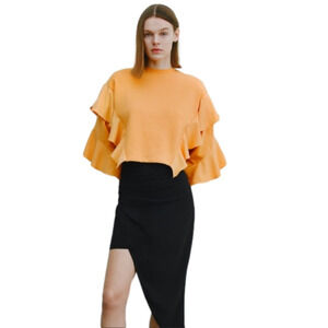 ZARA Ruffle Cropped Sweatshirt Size S